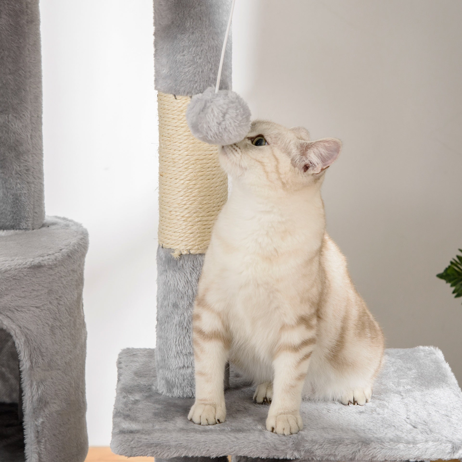 PawHut Floor to Ceiling Cat Tree, 94.5-102.5 inch Height Adjustable Cat Climbing Tower with Scratching Posts, Condos, Hammocks
