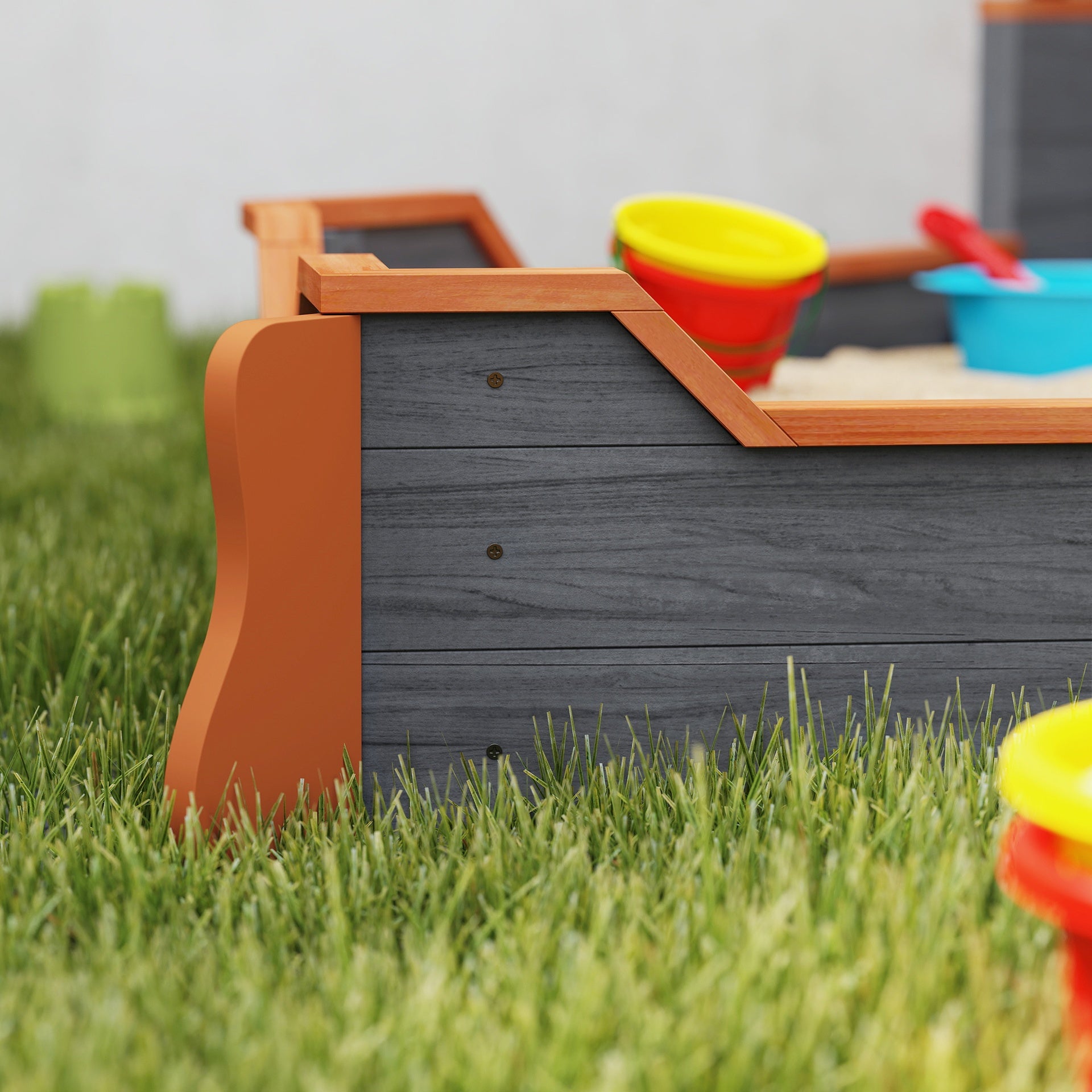 Outsunny Kids Wooden Sandbox Pirate Ship Sandboat w/ Bench Seat Storage Space Ceder Wood, Gray