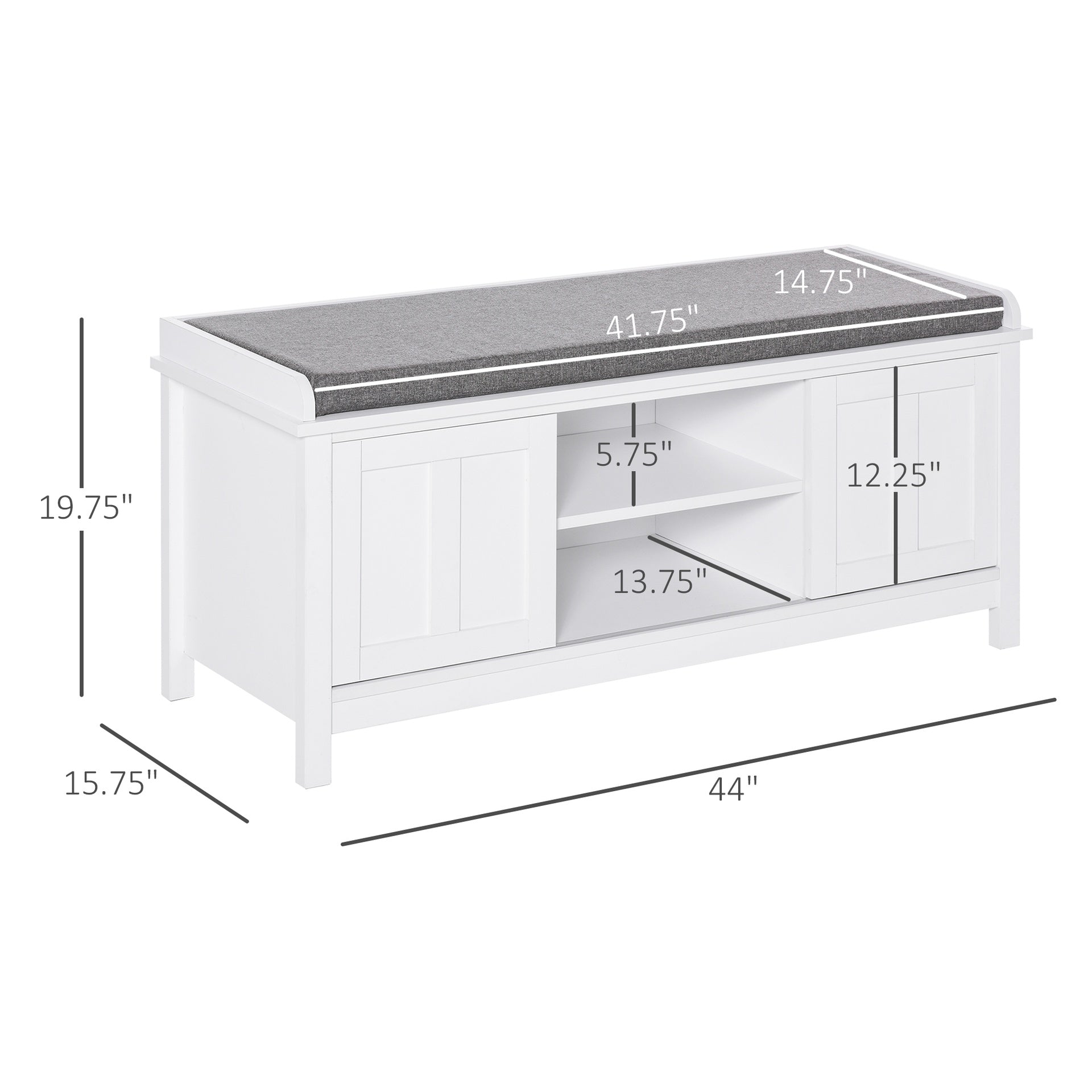 HOMCOM Entryway Shoe Bench Storage Ottoman with Sliding Doors, Adjustable Shelving, 6 Compartments, and Padded Seat, Holds 10 Pairs, White