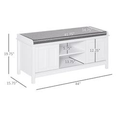 HOMCOM Entryway Shoe Bench Storage Ottoman with Sliding Doors, Adjustable Shelving, 6 Compartments, and Padded Seat, Holds 10 Pairs, White