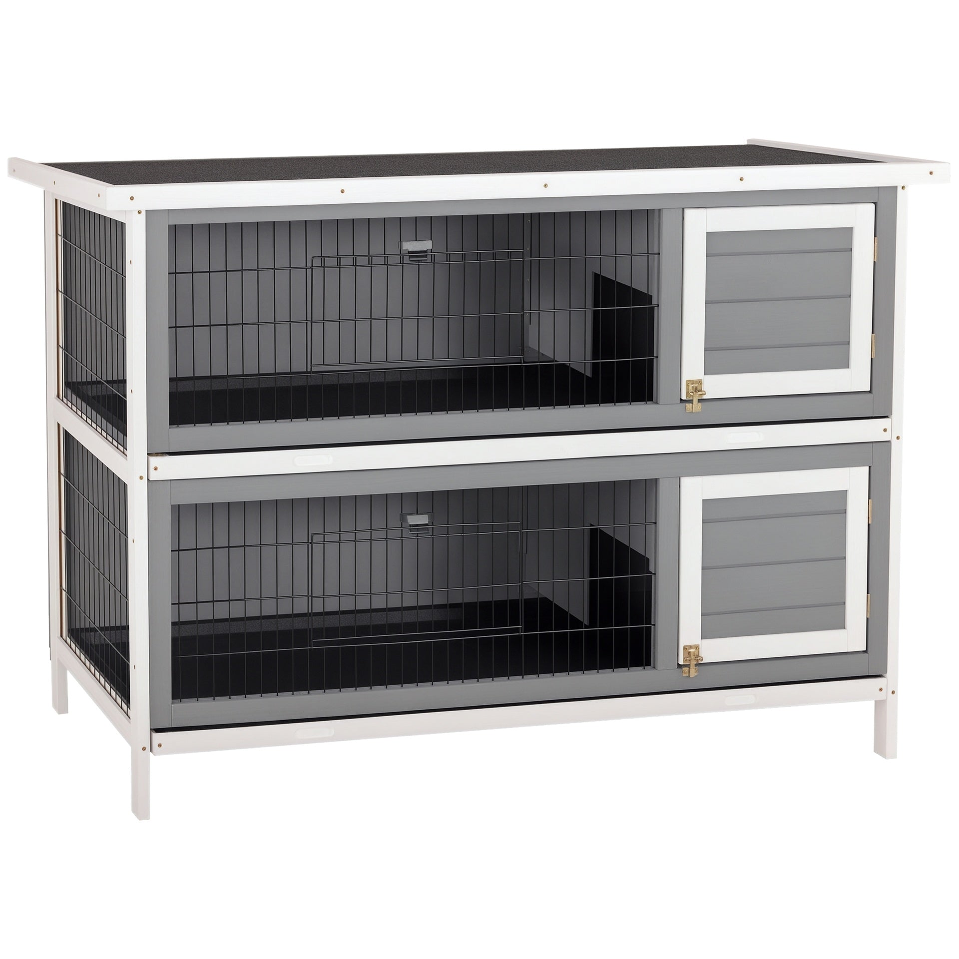 PawHut 54" 2-Story Large Rabbit Hutch Bunny Cage Wooden Pet House Small Animal Habitat with Lockable Doors, No Leak Tray and waterproof Roof for Rabbits, Chickens, Ducks, Outdoor/Indoor Dark Gray