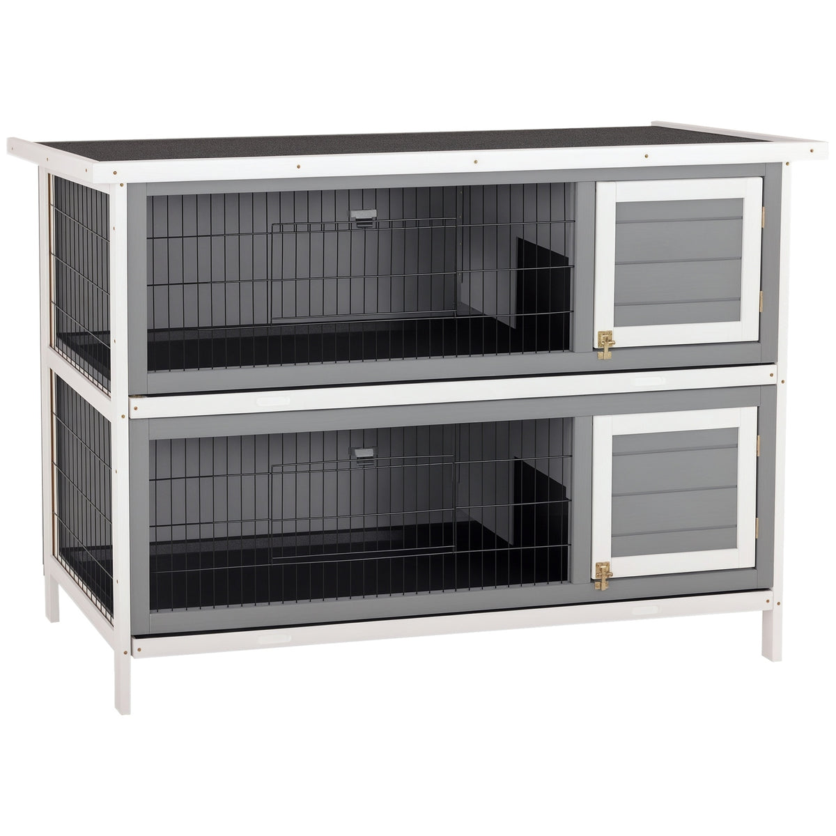 PawHut 54" 2-Story Large Rabbit Hutch Bunny Cage Wooden Pet House Small Animal Habitat with Lockable Doors, No Leak Tray and waterproof Roof for Rabbits, Chickens, Ducks, Outdoor/Indoor Dark Gray