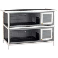 PawHut 54" 2-Story Large Rabbit Hutch Bunny Cage Wooden Pet House Small Animal Habitat with Lockable Doors, No Leak Tray and waterproof Roof for Rabbits, Chickens, Ducks, Outdoor/Indoor Dark Gray