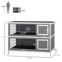 PawHut 54" 2-Story Large Rabbit Hutch Bunny Cage Wooden Pet House Small Animal Habitat with Lockable Doors, No Leak Tray and waterproof Roof for Rabbits, Chickens, Ducks, Outdoor/Indoor Dark Gray