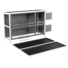 PawHut 54" 2-Story Large Rabbit Hutch Bunny Cage Wooden Pet House Small Animal Habitat with Lockable Doors, No Leak Tray and waterproof Roof for Rabbits, Chickens, Ducks, Outdoor/Indoor Dark Gray