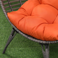 Outsunny Patio Wicker Egg Chair w/ Soft Cushion, Teardrop Cuddle Seat, Outdoor / Indoor Patio Chair, PE Plastic Rattan Furniture with Adjustable Height Feet Pads, Orange