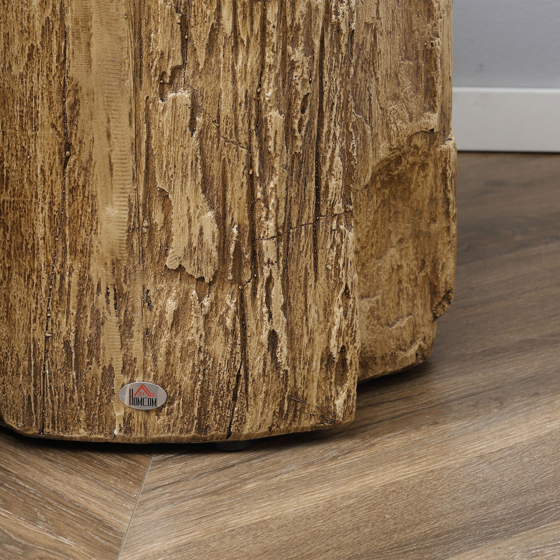 HOMCOM 17" Tall Tree Stump End Table, Concrete Sofa Side Table for Indoor and Outdoor Use, Garden Stool