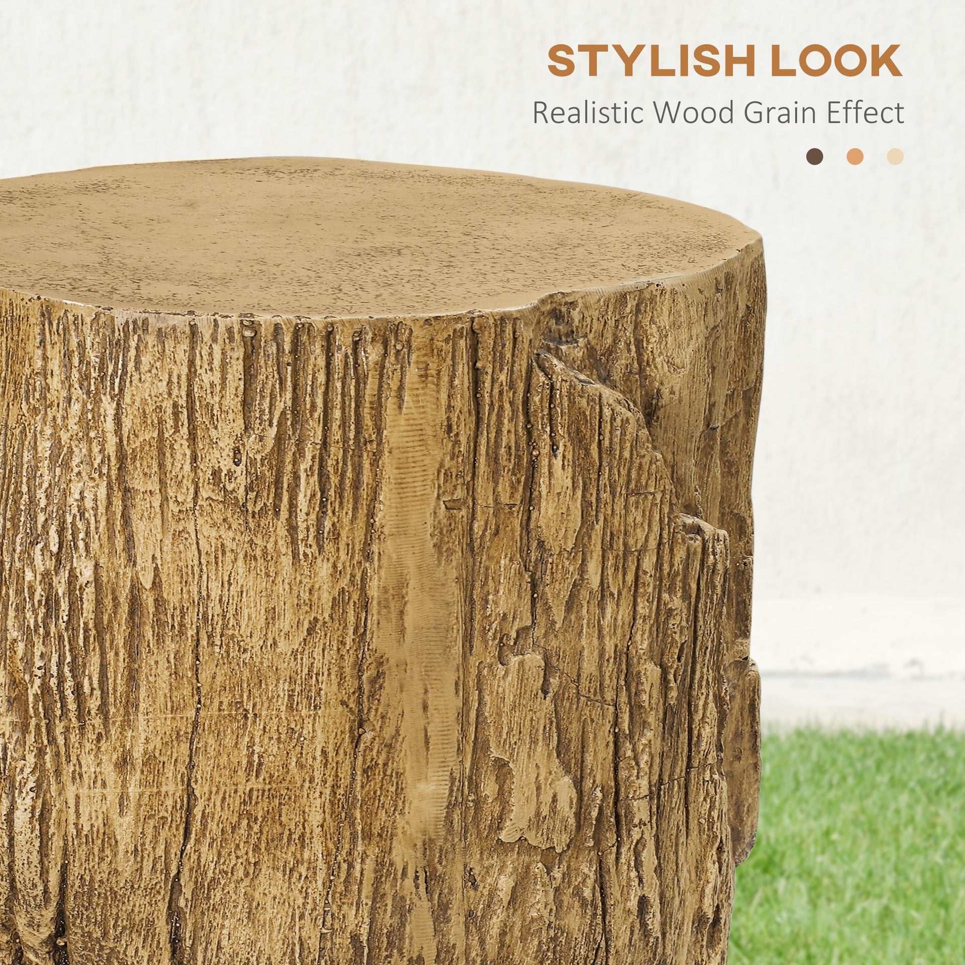 HOMCOM 17" Tall Tree Stump End Table, Concrete Sofa Side Table for Indoor and Outdoor Use, Garden Stool