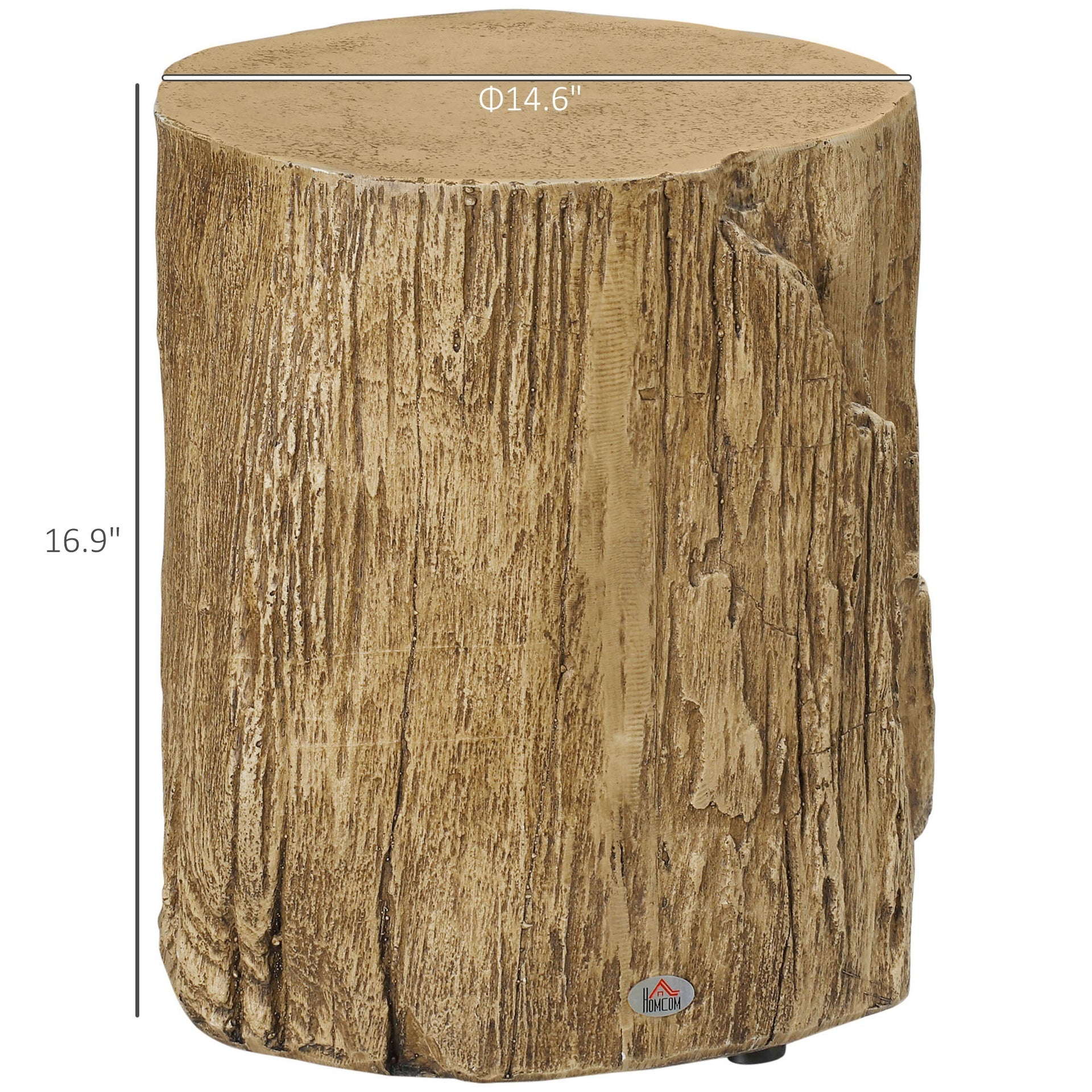 HOMCOM 17" Tall Tree Stump End Table, Concrete Sofa Side Table for Indoor and Outdoor Use, Garden Stool