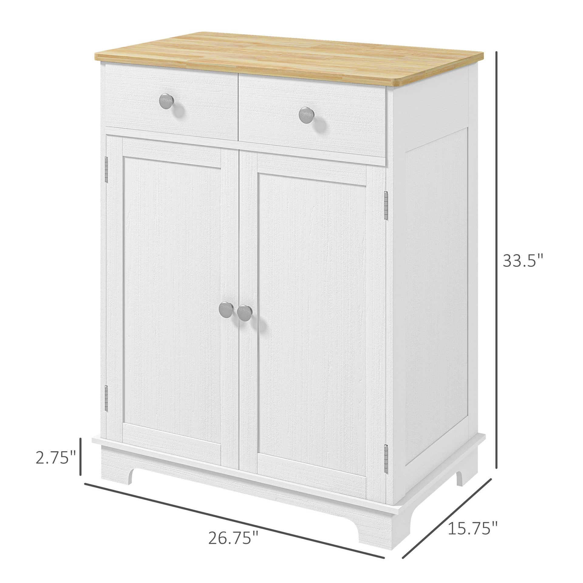 HOMCOM Kitchen Storage Cabinet, Sideboard Floor Cupboard with Solid Wood Top, Adjustable Shelf, and 2 Drawers, Distressed White