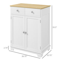 HOMCOM Kitchen Storage Cabinet, Sideboard Floor Cupboard with Solid Wood Top, Adjustable Shelf, and 2 Drawers, Distressed White