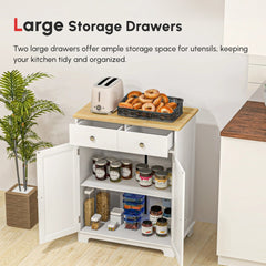 HOMCOM Kitchen Storage Cabinet, Sideboard Floor Cupboard with Solid Wood Top, Adjustable Shelf, and 2 Drawers, Distressed White