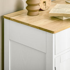 HOMCOM Kitchen Storage Cabinet, Sideboard Floor Cupboard with Solid Wood Top, Adjustable Shelf, and 2 Drawers, Distressed White
