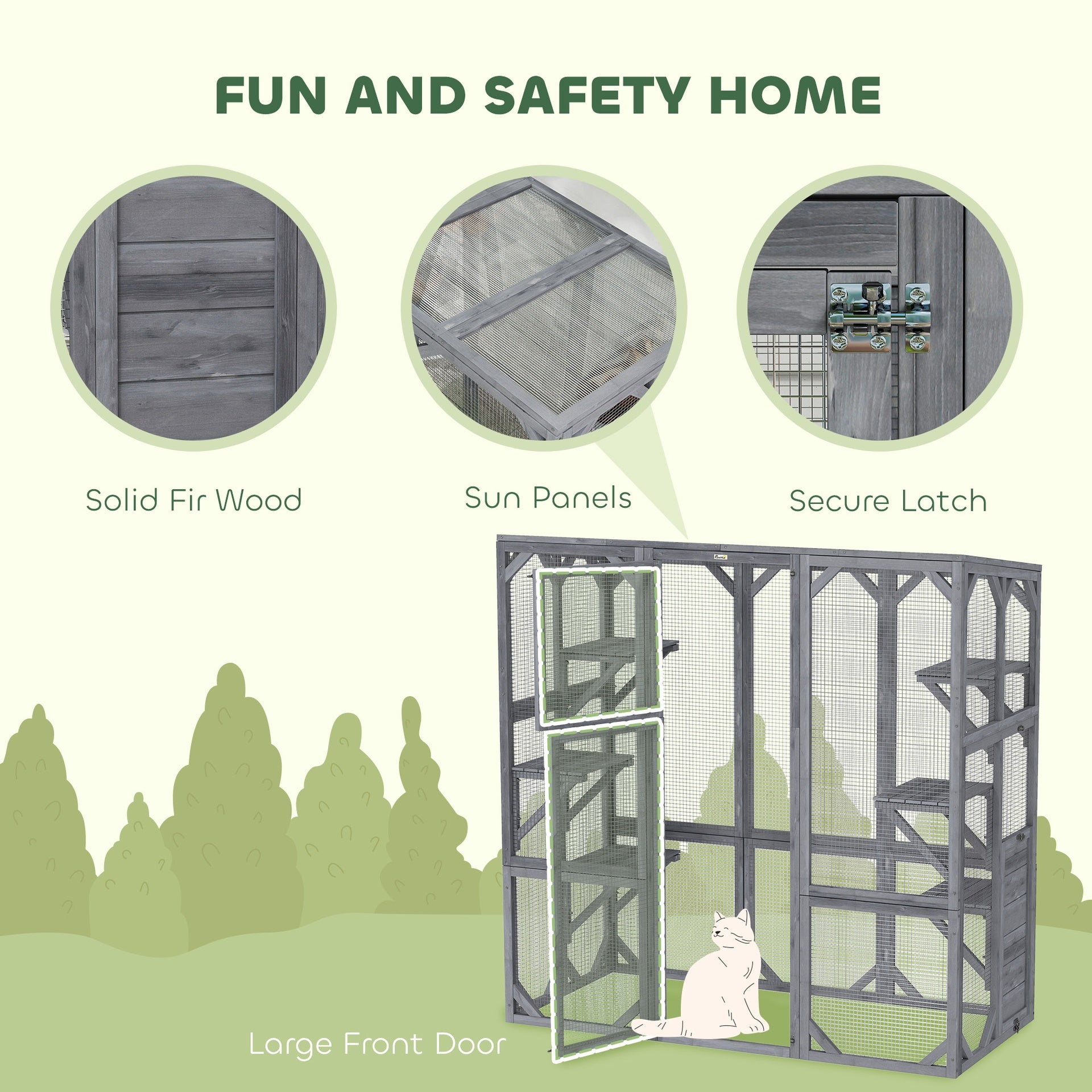 PawHut Large Wooden Catio Outdoor with 6 Jumping Platforms, Weatherproof Roof, for 1-3 Cats, 59" x 28" x 60", Gray