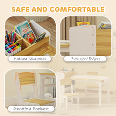 Qaba Kids Desk and Chair Set with Paper Roll, Kids Activity Craft Table with Storage Shelves and Drawers, Natural Wood