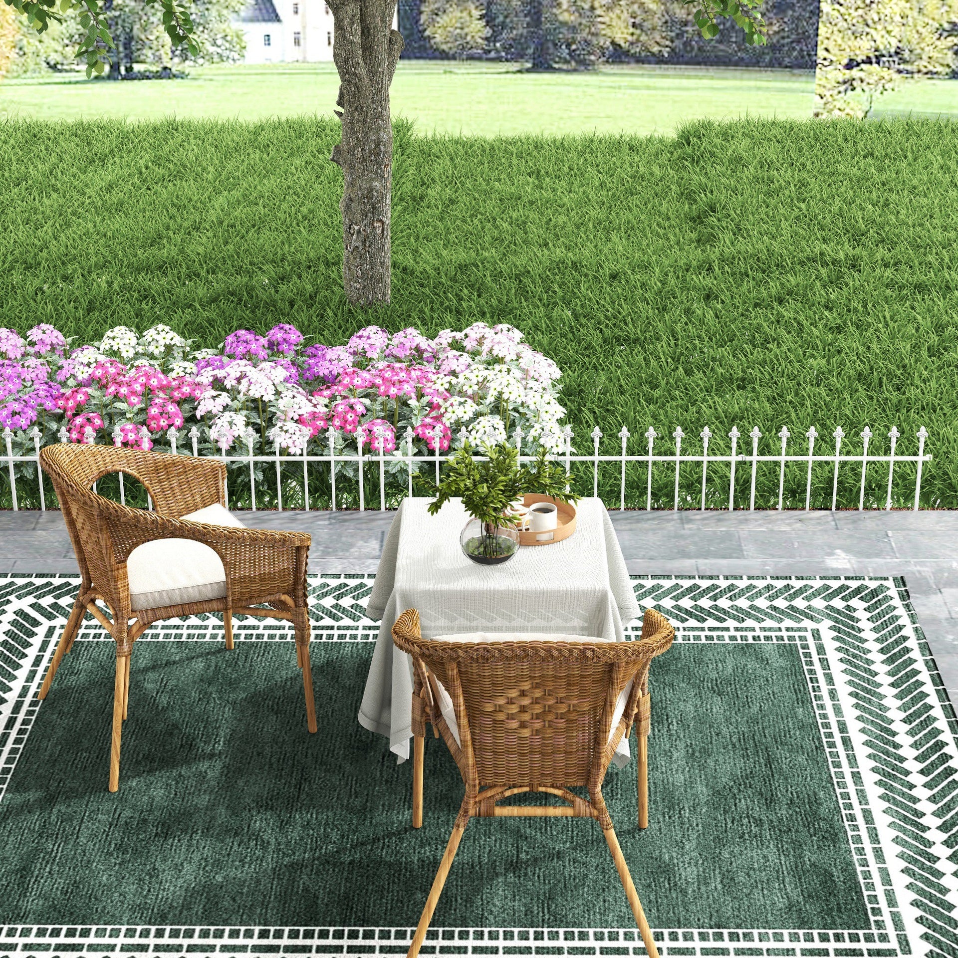 Outsunny Metal Decorative Garden Fence, 9.2' x 17.25" 5 Steel Panels, Decorative Border for Landscape, Flower Bed, Animals, White