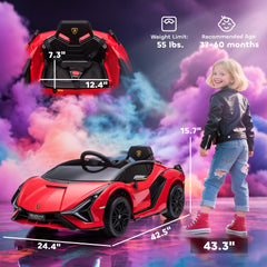 Aosom 12V Lamborghini SIAN Licensed Electric Car for kids with Remote Control, Horn, Music, & Headlights, Red