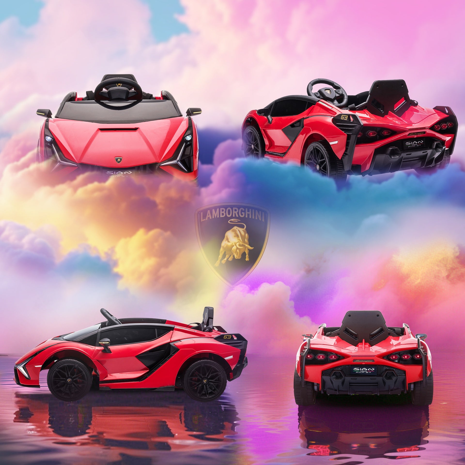 Aosom 12V Lamborghini SIAN Licensed Electric Car for kids with Remote Control, Horn, Music, & Headlights, Red