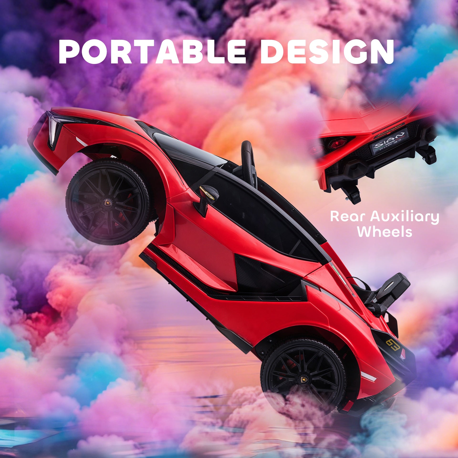 Aosom 12V Lamborghini SIAN Licensed Electric Car for kids with Remote Control, Horn, Music, & Headlights, Red