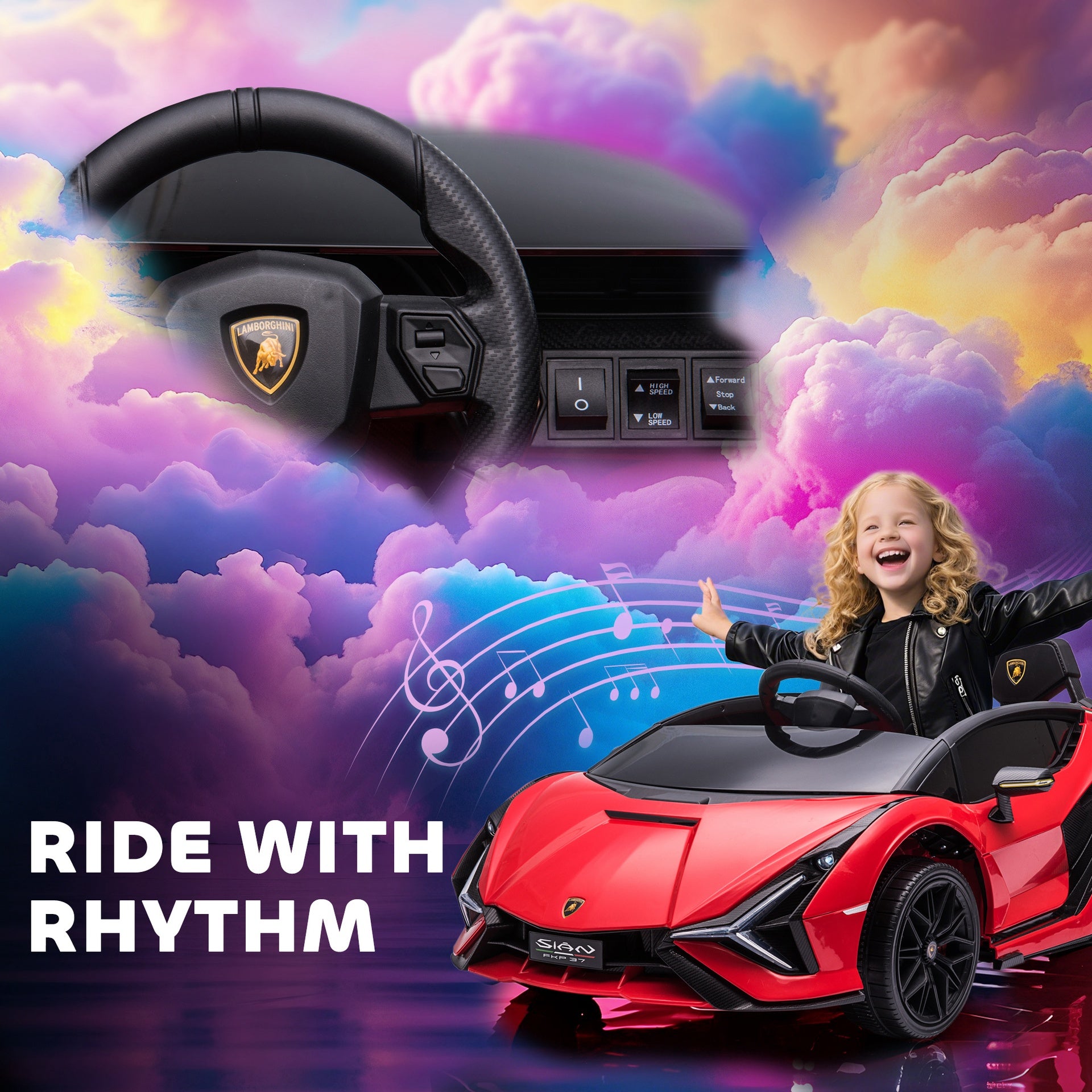 Aosom 12V Lamborghini SIAN Licensed Electric Car for kids with Remote Control, Horn, Music, & Headlights, Red