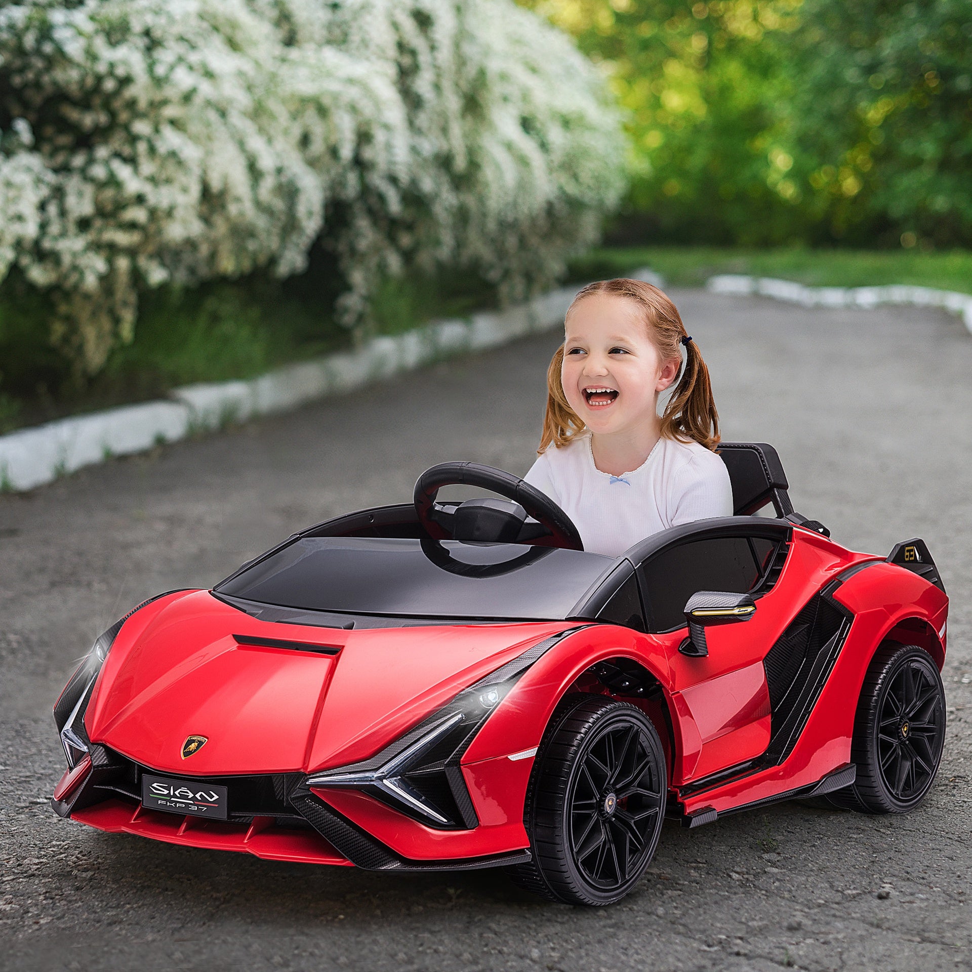 Aosom 12V Lamborghini SIAN Licensed Electric Car for kids with Remote Control, Horn, Music, & Headlights, Red