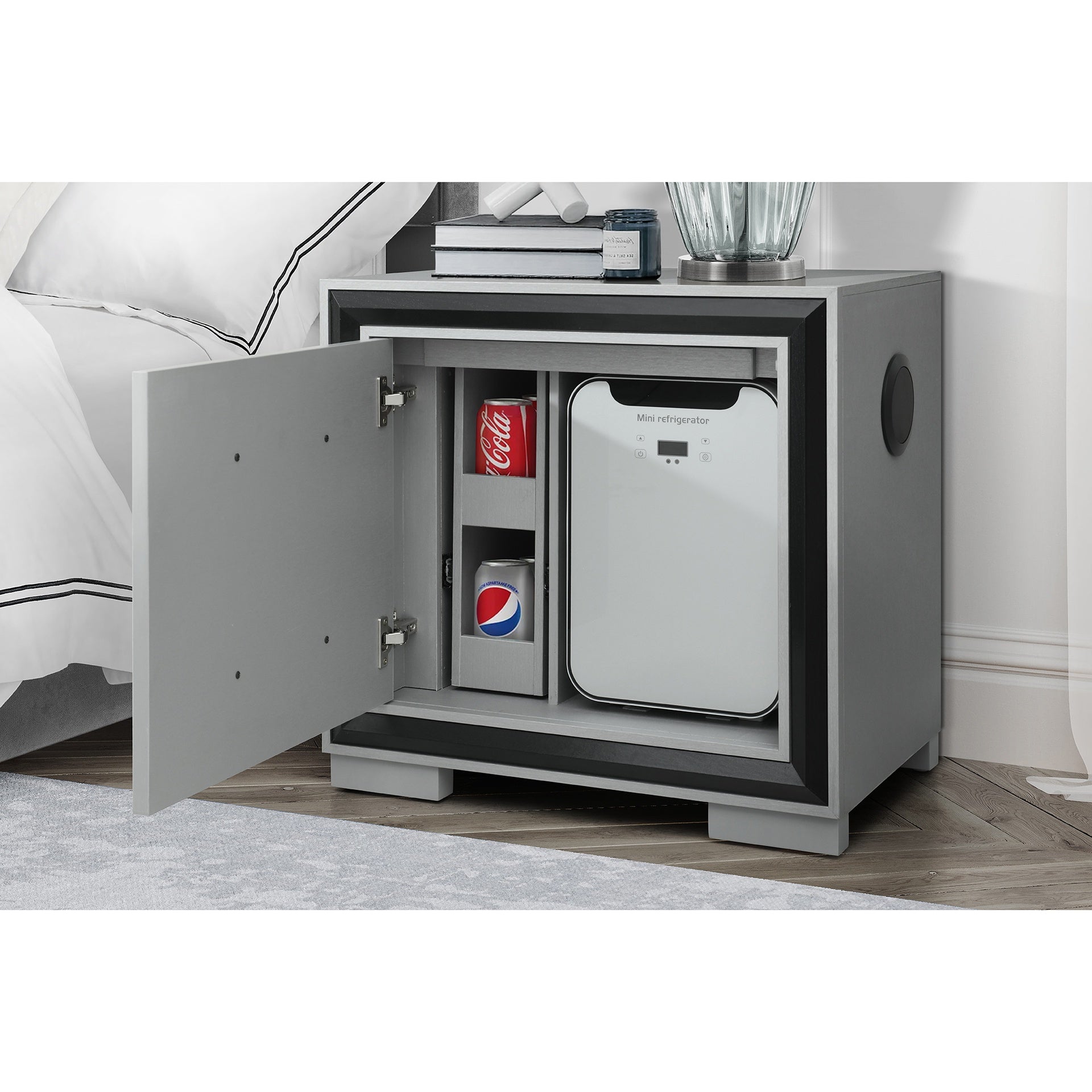 Adelaide Grey and black Nightstand With Cooler and Speaker