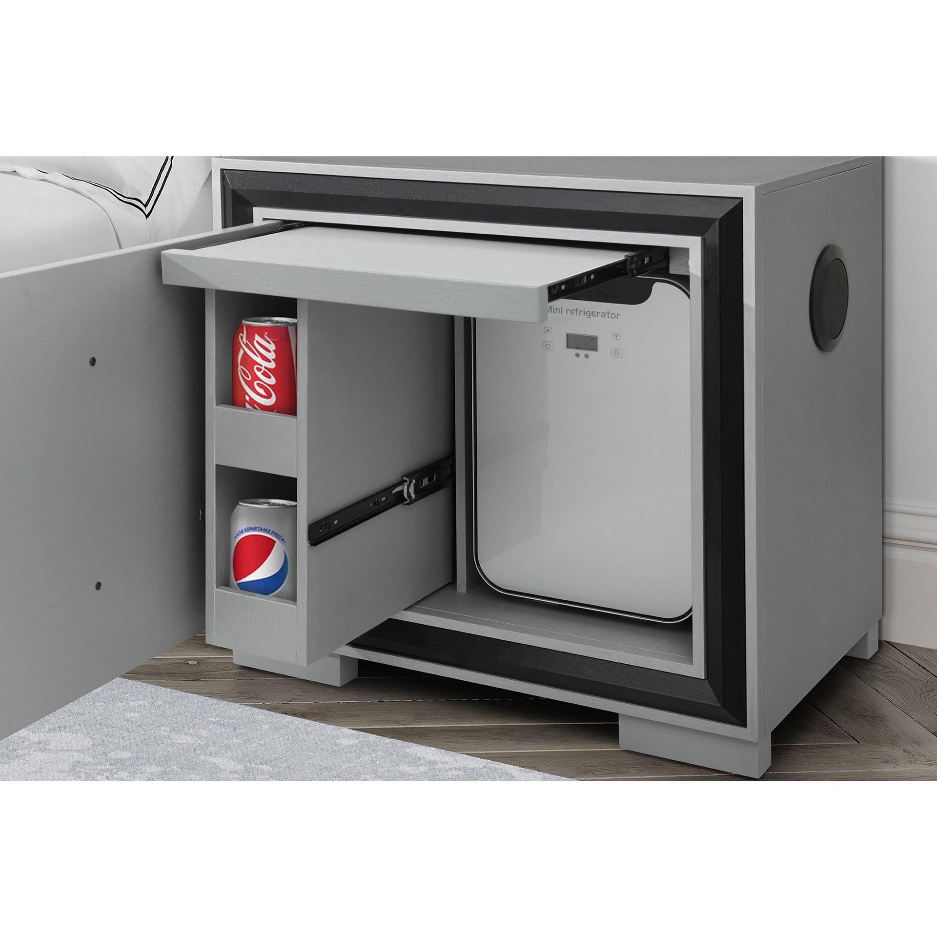 Adelaide Grey and black Nightstand With Cooler and Speaker