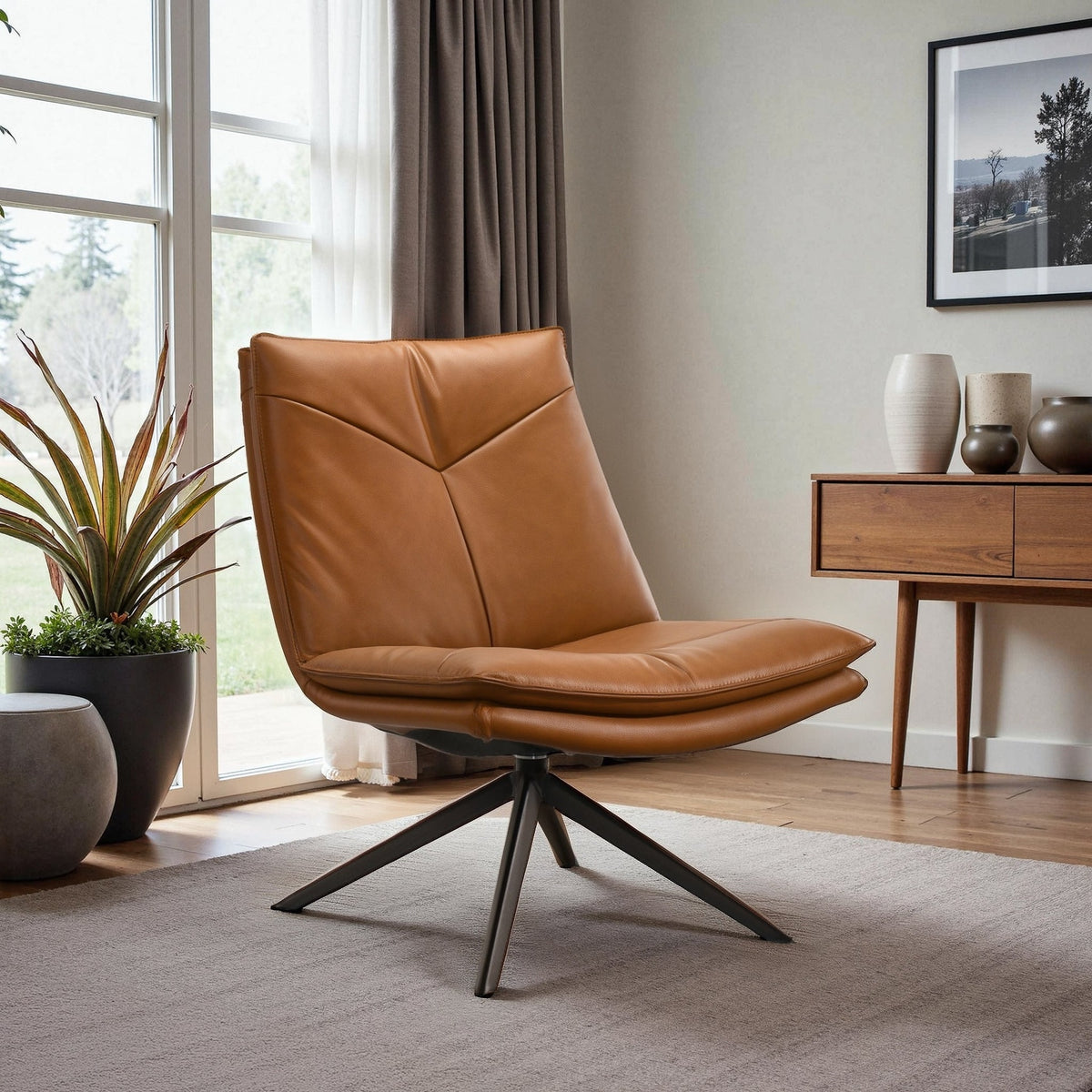 Oakland Cognac Vegan Leather Swivel Chair