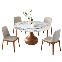 Modern Marble Dining Table, 59" Round Sintered Stone Table for Dining Room, Kitchen, Dinette, Compact Space With Lazy Susan(4 chairs)