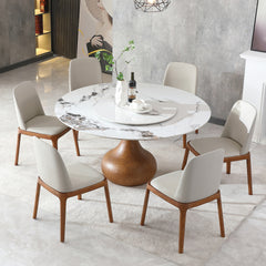Modern Marble Dining Table, 59" Round Sintered Stone Table for Dining Room, Kitchen, Dinette, Compact Space With Lazy Susan(6 chairs)