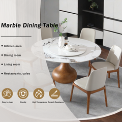 Modern Marble Dining Table, 59" Round Sintered Stone Table for Dining Room, Kitchen, Dinette, Compact Space With Lazy Susan(6 chairs)