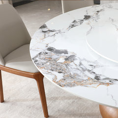 Modern Marble Dining Table, 59" Round Sintered Stone Table for Dining Room, Kitchen, Dinette, Compact Space With Lazy Susan(6 chairs)