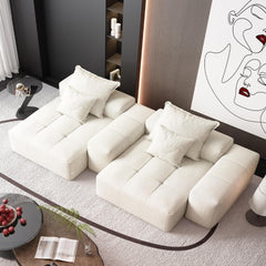 Modern Oversized Modular Sectional Sofa with 2 chaise lounge and 2 armrest,Sparkling Chenille Fabric Soft Cushion Sofa with 4 Pillows,4 PCS DIY Combination Tufted Sofa,No Assembly Required,BEIGE/WHITE