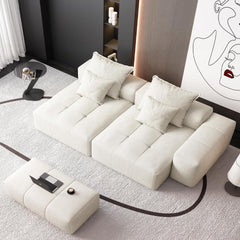 Modern Oversized Modular Sectional Sofa with 2 chaise lounge and 2 armrest,Sparkling Chenille Fabric Soft Cushion Sofa with 4 Pillows,4 PCS DIY Combination Tufted Sofa,No Assembly Required,BEIGE/WHITE