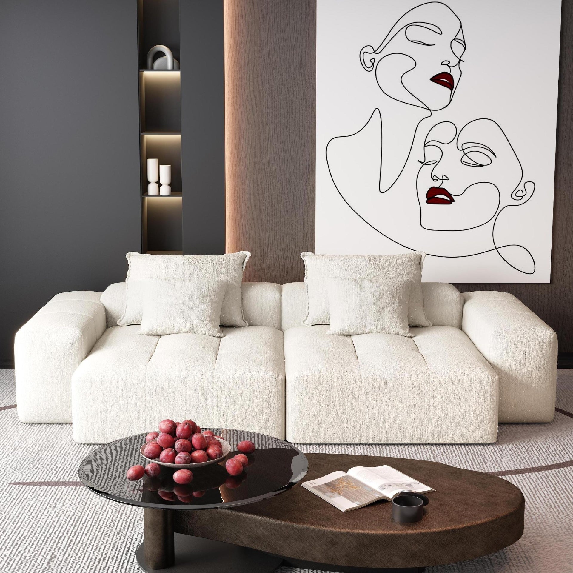 Modern Oversized Modular Sectional Sofa with 2 chaise lounge and 2 armrest,Sparkling Chenille Fabric Soft Cushion Sofa with 4 Pillows,4 PCS DIY Combination Tufted Sofa,No Assembly Required,BEIGE/WHITE