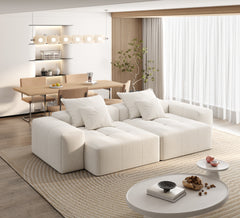 Modern Oversized Modular Sectional Sofa with 2 chaise lounge and 2 armrest,Sparkling Chenille Fabric Soft Cushion Sofa with 4 Pillows,4 PCS DIY Combination Tufted Sofa,No Assembly Required,BEIGE/WHITE