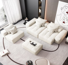 Modern Oversized Modular Sectional Sofa,Sparkling Chenille Fabric Soft Cushion Sofa with 6 Pillows,6 PCS DIY Combination Tufted Sofa,No Assembly Required,BEIGE/WHITE
