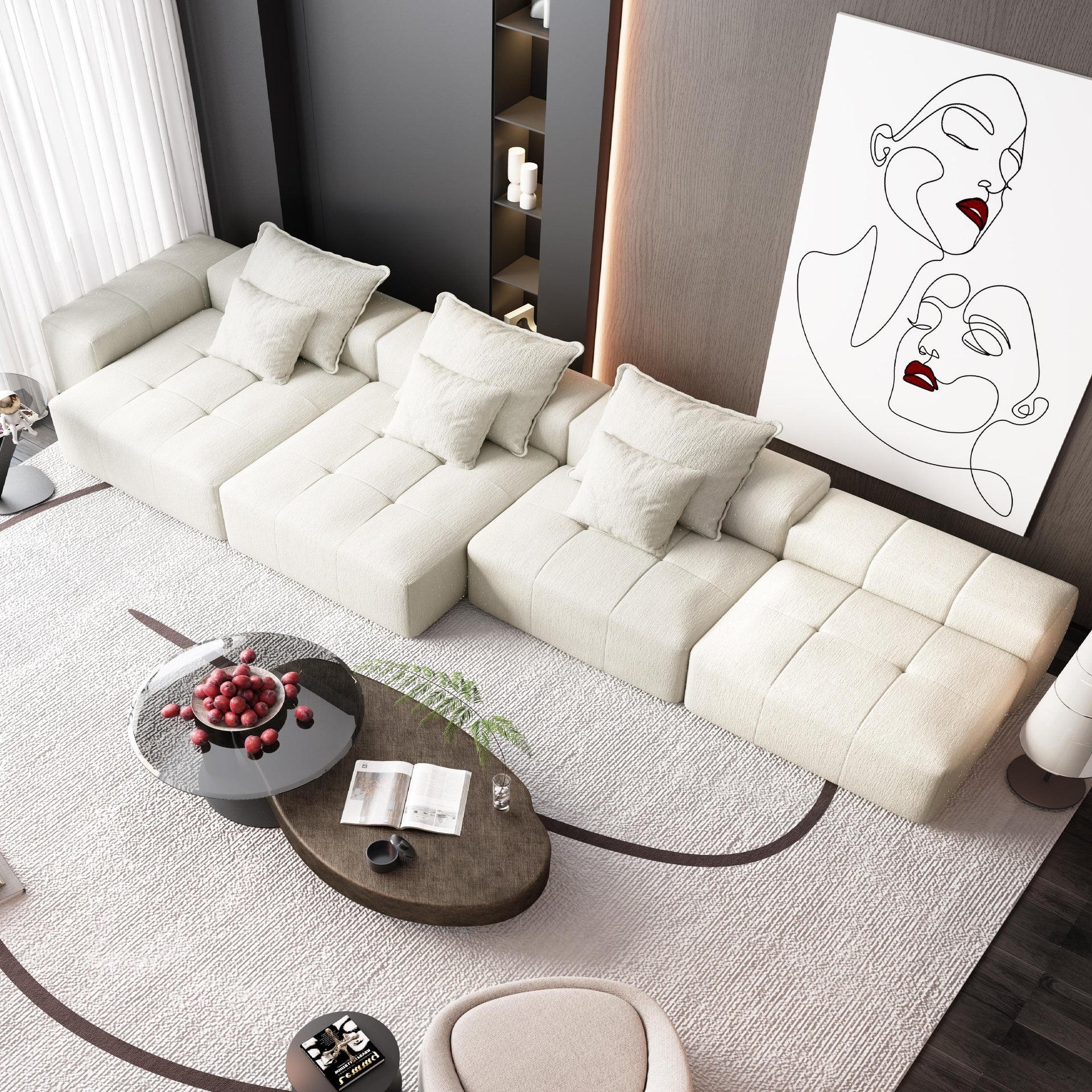 Modern Oversized Modular Sectional Sofa,Sparkling Chenille Fabric Soft Cushion Sofa with 6 Pillows,6 PCS DIY Combination Tufted Sofa,No Assembly Required,BEIGE/WHITE