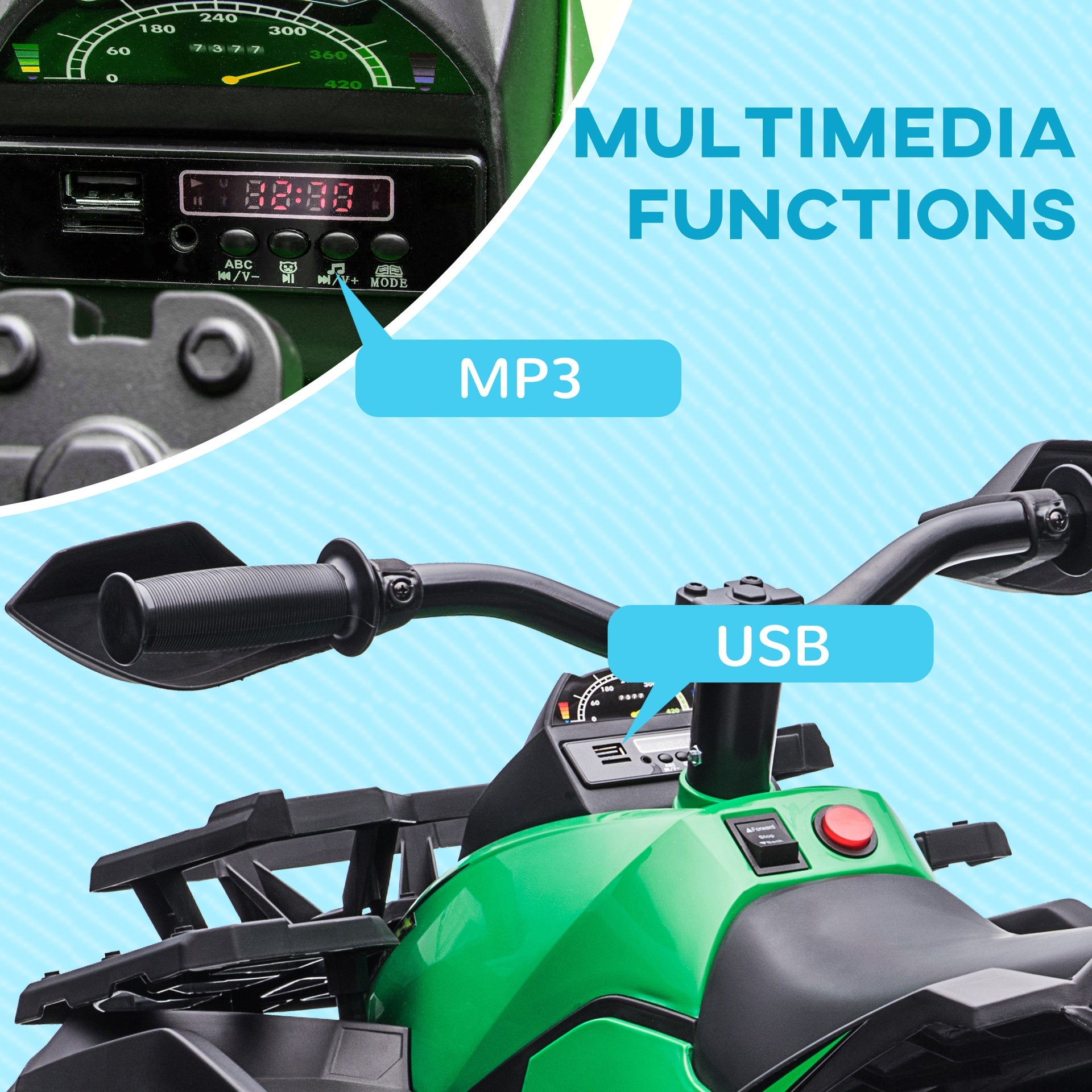 Aosom 12V 4 Wheeler Kids ATV with Music, Headlights for 37-60 Months Boys and Girls, Green