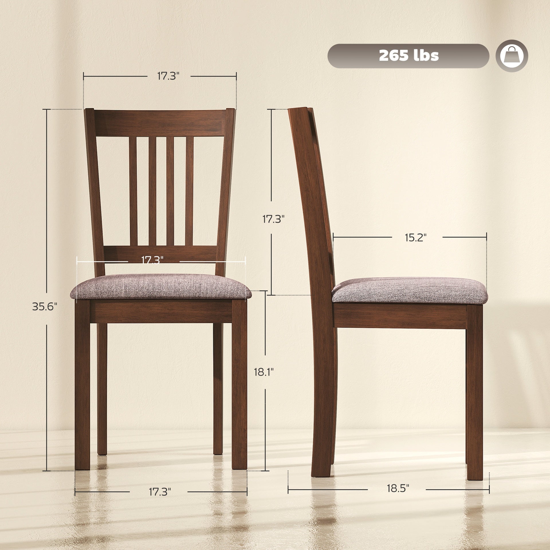 HOMCOM Dining Chairs Set of 2 Linen Upholstered Kitchen Chairs with Rubberwood Legs for Dining Room Living Room Walnut Taupe