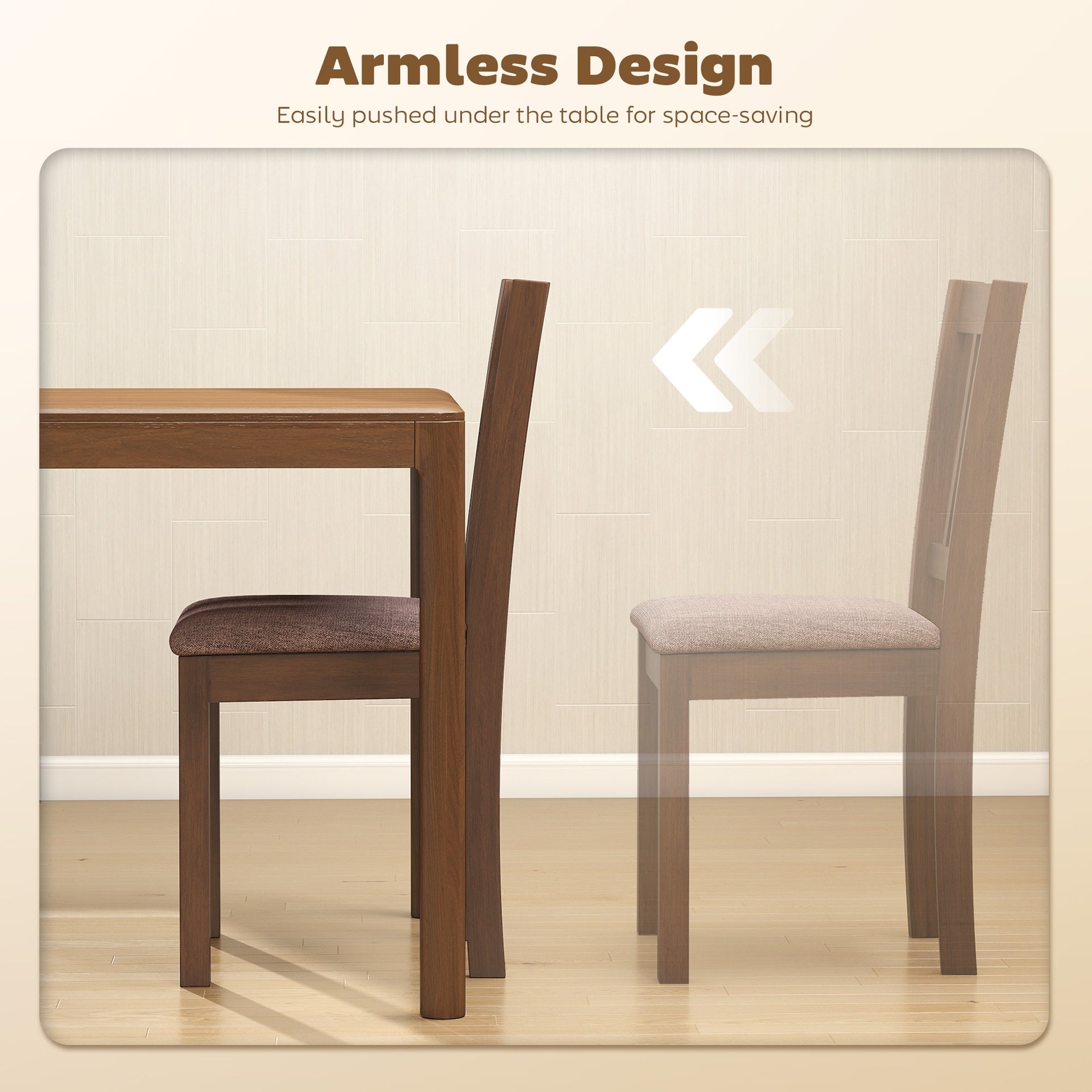HOMCOM Dining Chairs Set of 2 Linen Upholstered Kitchen Chairs with Rubberwood Legs for Dining Room Living Room Walnut Taupe