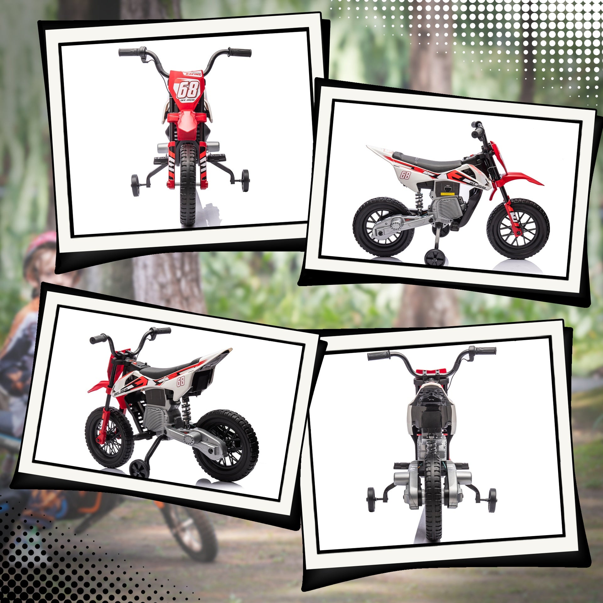 Qaba 12V Kids Electric Motorcycle w/ Twist Grip Throttle, Training Wheels, Rear Suspension & Music, Red