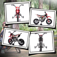 Qaba 12V Kids Electric Motorcycle w/ Twist Grip Throttle, Training Wheels, Rear Suspension & Music, Red