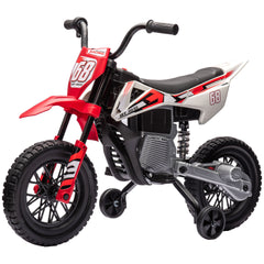 Qaba 12V Kids Electric Motorcycle w/ Twist Grip Throttle, Training Wheels, Rear Suspension & Music, Red