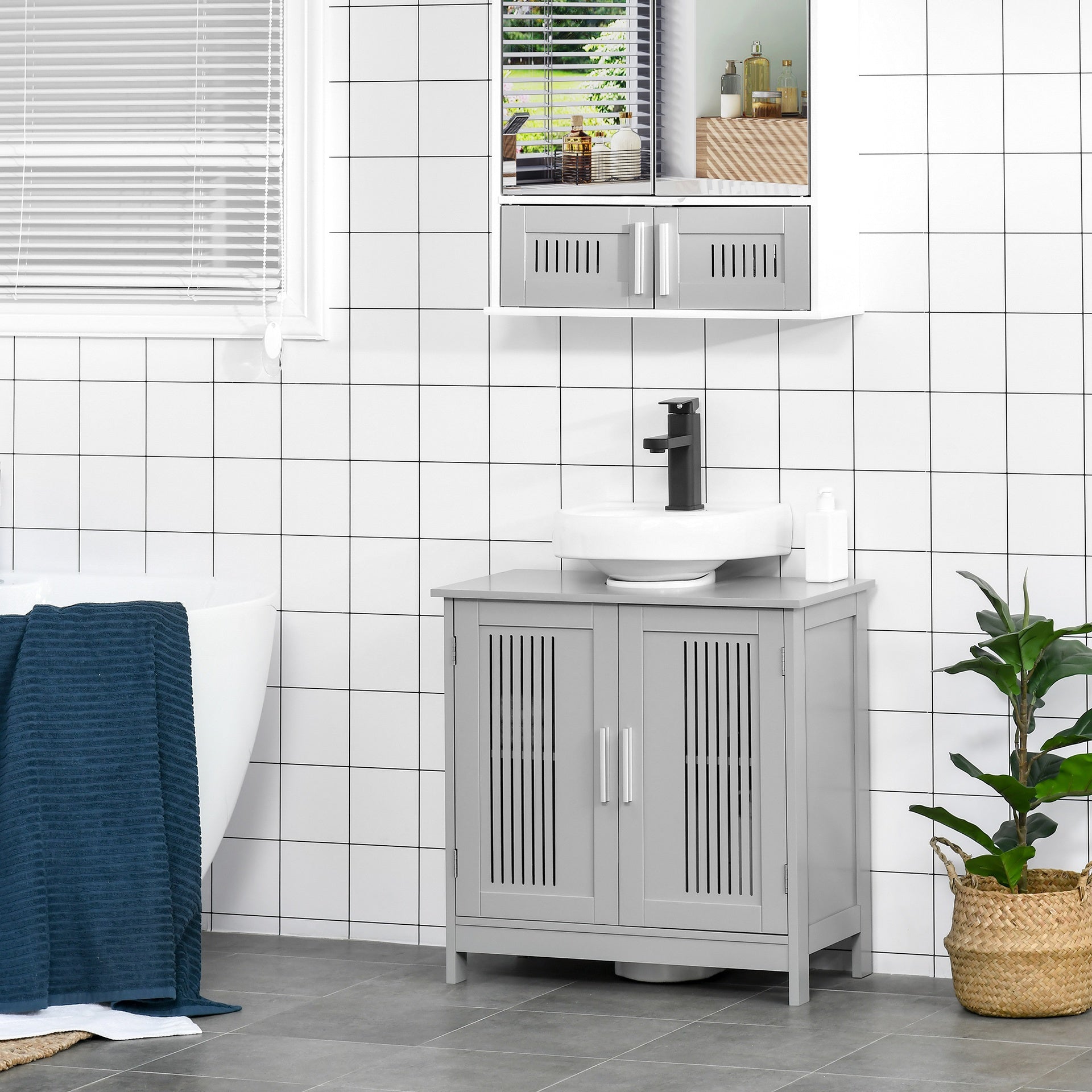 kleankin Under Sink Pedestal Storage Bathroom Cabinet, Gray