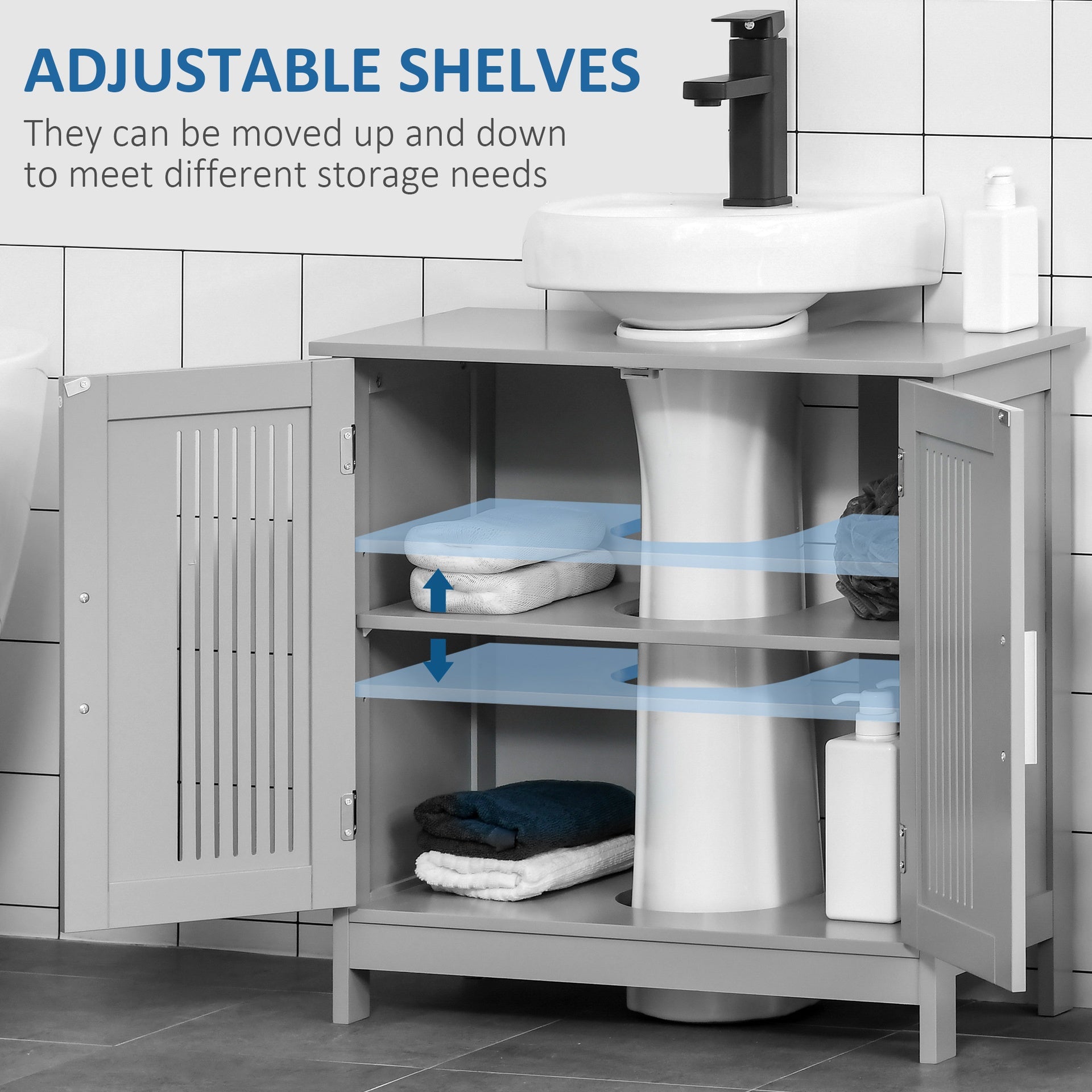 kleankin Under Sink Pedestal Storage Bathroom Cabinet, Gray