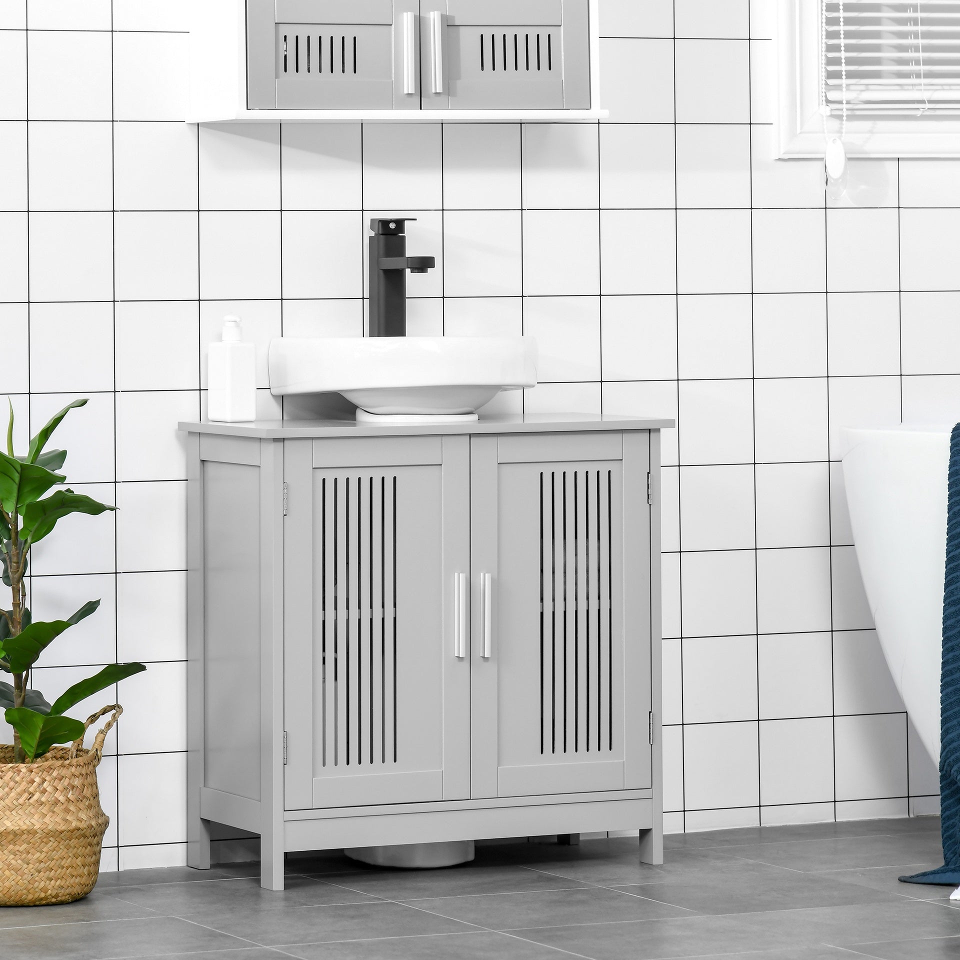 kleankin Under Sink Pedestal Storage Bathroom Cabinet, Gray