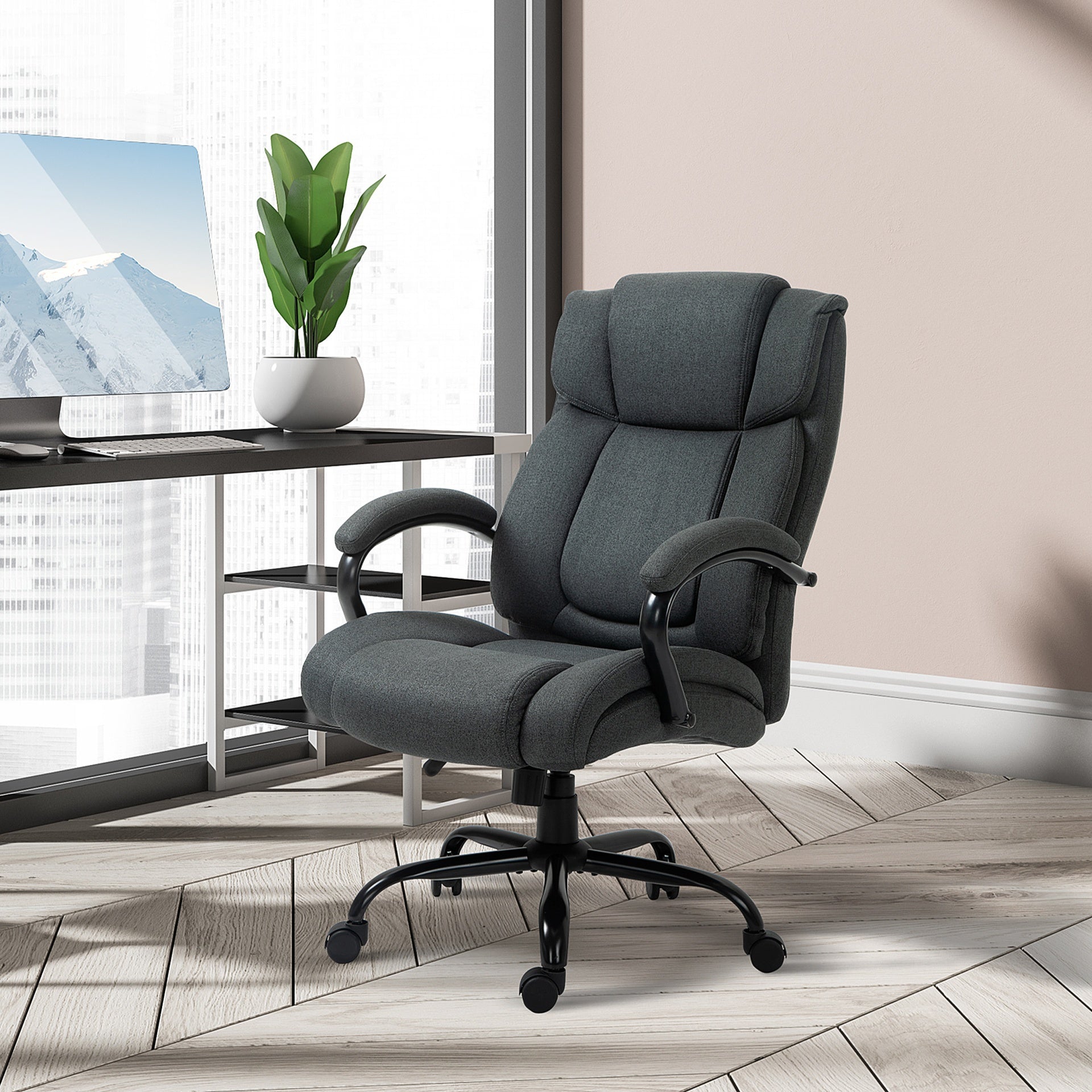 Vinsetto Executive Office Chair with Wide Seat, Computer Desk Chair with Adjustable Height, Swivel Wheels, Gray