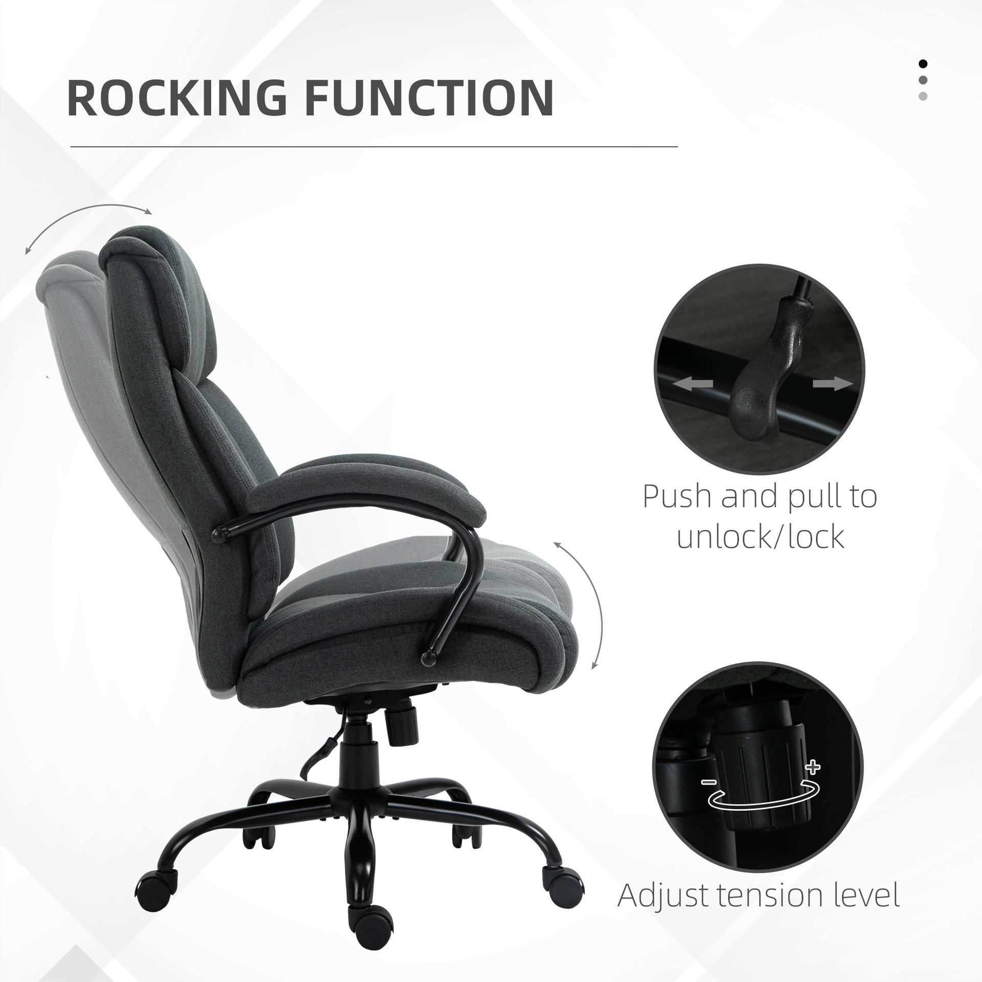 Vinsetto Executive Office Chair with Wide Seat, Computer Desk Chair with Adjustable Height, Swivel Wheels, Gray
