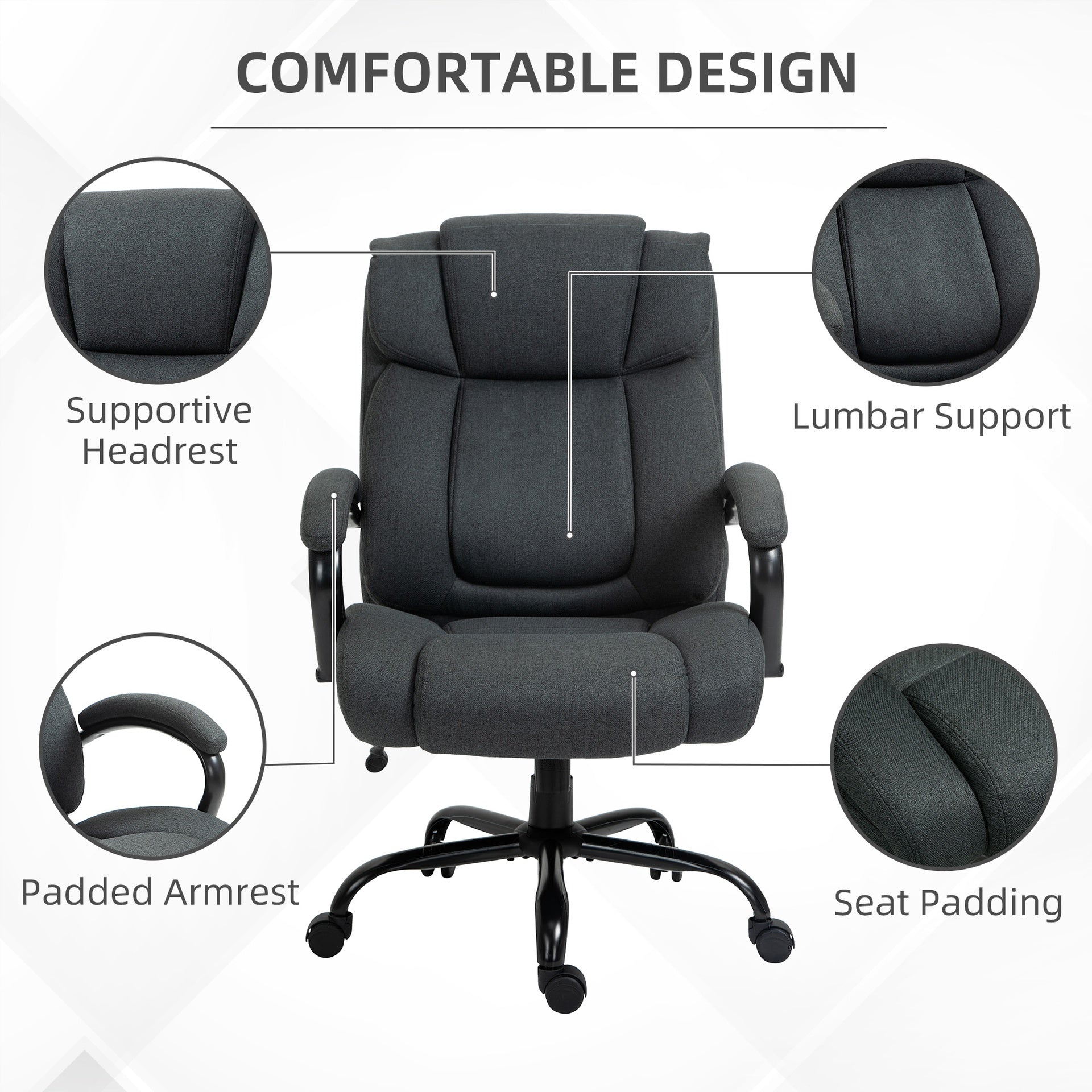 Vinsetto Executive Office Chair with Wide Seat, Computer Desk Chair with Adjustable Height, Swivel Wheels, Gray